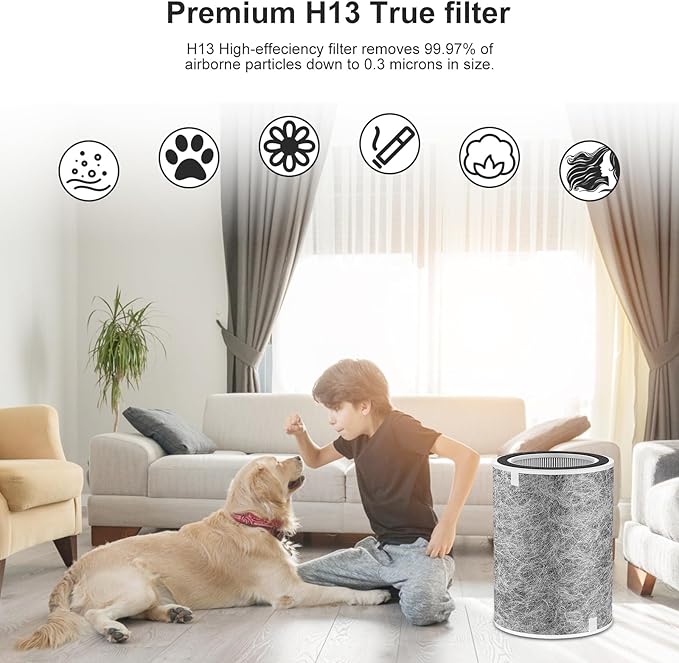 HP201 Replacement Filter Compatible with Shark HP201, HP202, UA205, AP1000 and For Shark HC501, HC502 Air Purifier MAX, Absorb 99.97% Particulate, Compare Part HE2FKBASMB, HE2FKBAS.