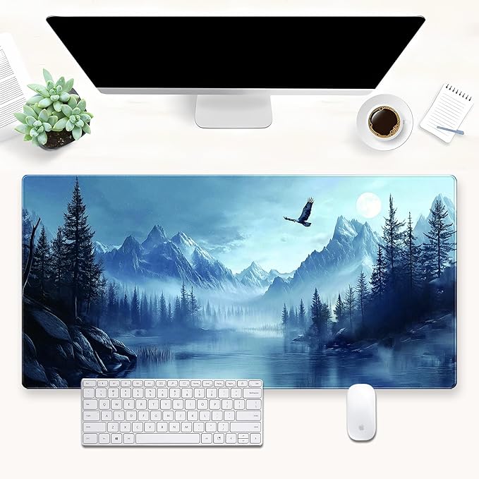Eagle Mouse Pad Forest Desk Mat XXL Large Gaming Mousepad Winter Snow Mountain Scenery Aesthetics Computer Mat Keyboard and Mouse Pad Office Desk Decor 31.5 x 15.7 in