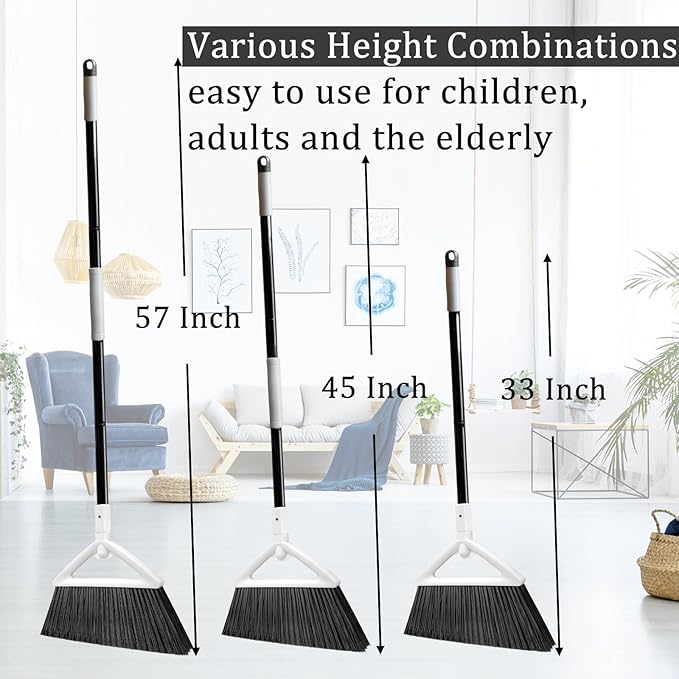 Szjyhqy 2 Pack Outdoor Indoor Broom, Brooms for Sweeeping Indoor, Heavy-Duty Kitchen Broom with Long Pole, Angle Broom White for Garages Restaurant Courtyard Office Slidewalk Lobby Sweep Dust
