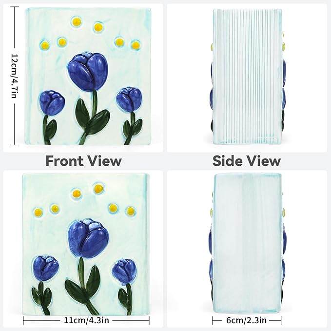 Book Vase Tulip Pencil Cup Pen Holder For Office Desk Decorative Books Blue Flower Vase Cute Toothbrush Holders Home Decor Teacher Book Gifts for Women Small Makeup Brushes Holder