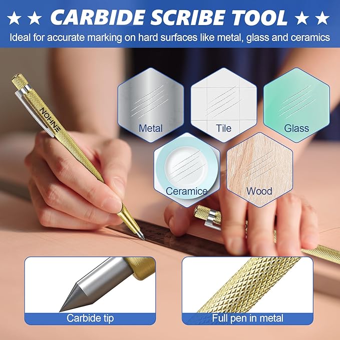 Hiboom 10 Pack Carpenter Pencils Mechanical Set, Construction Pencils with 36 Refill, Automatic Center Punch and Carbide Scribe Tool, Mechanical Pencil for Woodworking, Best Carpenters Marking Tool