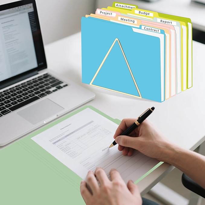 File Folder, HERKKA 120 Pack 1/3 Cut Tab File Folders, Letter Size, Assorted 10 Colors, Colored File Folders Great for Organizing and Filing