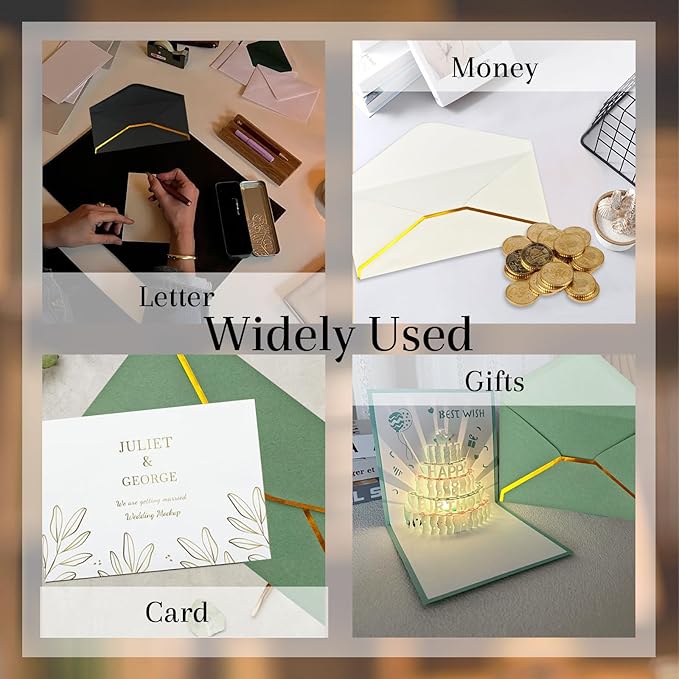 30 Pack #10 Business Envelopes with Gold Border and Stickers, 9.49x4.13 Inch Self Seal Standard Envelopes for Office, Letters, Checks, Invoices, Documents (Black)