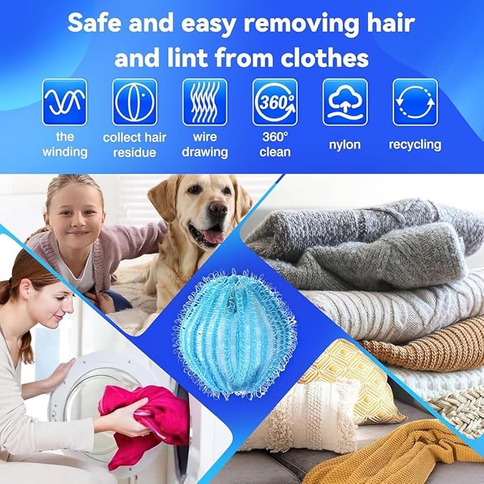 Reusable Laundry Hair Remover Balls - Lint Catcher for Washer & Dryer - Easy Home Solution for Removing Pet Hair, Lint & Fur from Clothes and Bedding
