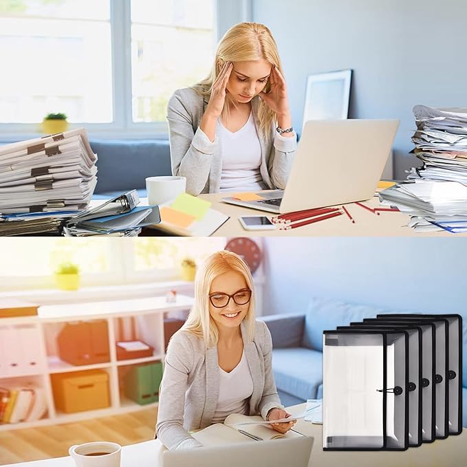 Expanding File Folder Document Organizer with Elastic Cord & Button Closure, Letter Size, 2.8" Expansion, Letter A4 Expandable File Folder for Home School Office Organization, 5 Pack