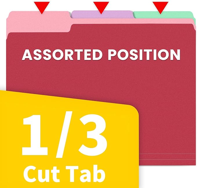 SUNEE File Folders, 120 Pack Manilla Folders 8.5 x 11, Colored File Folders Home Office School Supplies for Documents Files Paper, 6 Assorted Colors