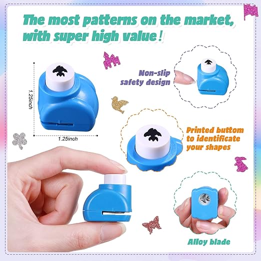 Geyee 68 Pieces Scrapbook Paper Punch Hole Punches Shape Mini Gift Card Punch Small Scrapbooking Shape Cutters for Nail Stamp Supplies DIY Craft Fun Projects, 68 Styles