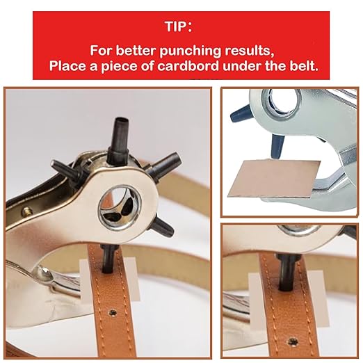 Adorox Heavy Duty Belt Hole Puncher for Leather – 6 Size Revolving Leather Hole Punch Tool with Ruler & Deburring File, Perfect for Belts, Straps, DIY Leathercraft, and Repair