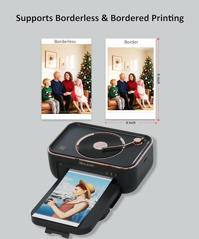 CP6000 4x6 Photo Printer with 20 Sheets & 1 Ribbon, Full-Color Thermal Dye Sublimation Wi-Fi Printing, Portable Instant Picture Printer for iPhone/Android, AR Video, Fun App, Home Use, Black