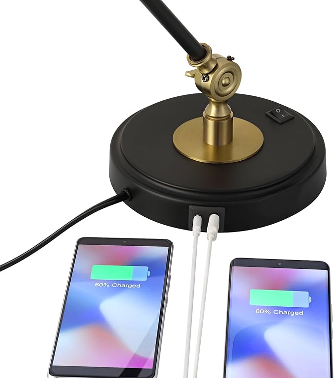360 Lighting Wray 26 3/4" High Modern Adjustable Desk Lamp with USB Charging Ports A+C Painted Black Brass Metal Cone Shade for Living Room Bedroom House Bedside Nightstand Home Office Reading
