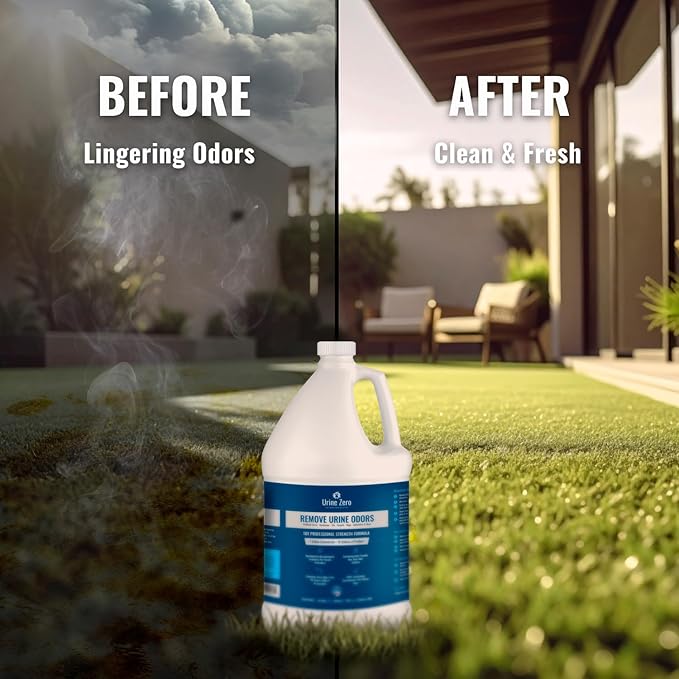 Urine Zero Pet Odor Eliminator – Ready-to-Use 1 Gallon | Powerful Bio-Enzyme Cleaner for Dog & Cat Urine Smell on Artificial Grass, Carpet, Tile, Rugs & More | Pet & Kid Safe