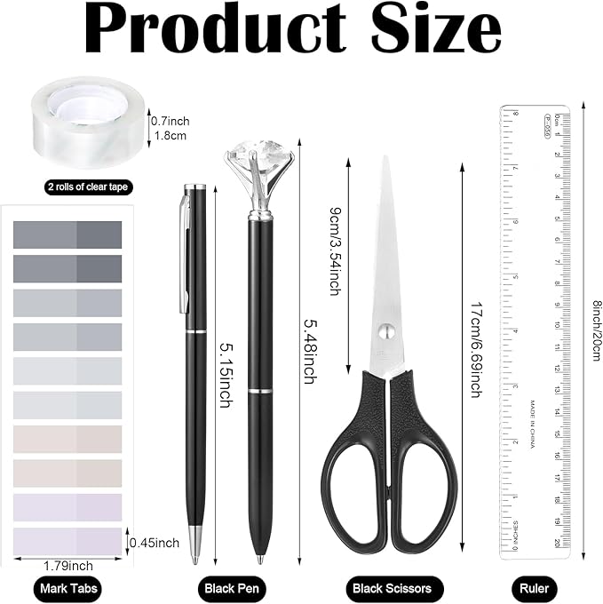 13 in 1 Black Desk Accessories, Black Office Supplies for Men Wome with Stapler and Tape Dispenser Set, Tape, 1000 Staples, Staple Remover, Scissors, Pen, Pen Holder, Tabs, Ruler, Clips Set