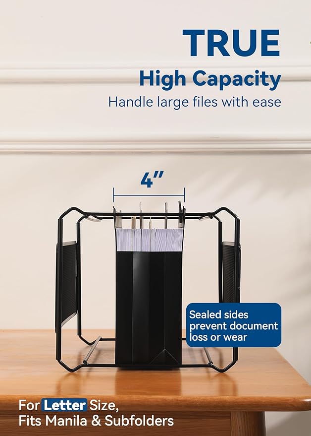 Plastic High Capacity Hanging File Folders, 4" Expanding Pocket with Movable Dividers, Heavy Duty for Filing Cabinet, Insertable Tabs, Letter Size - 6 Pack