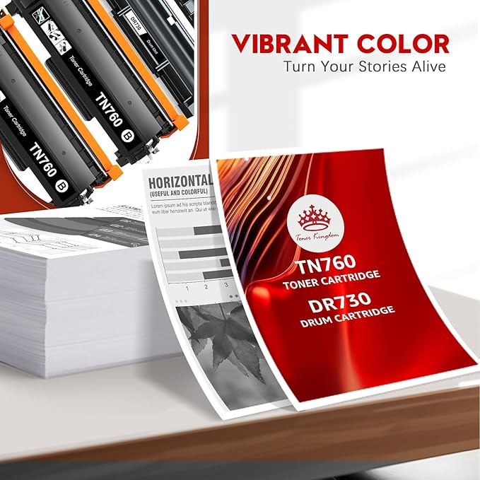 Toner Kingdom Compatible TN760 Toner Cartridge and DR730 Drum for Brother TN760 TN-760 TN730 TN-730 DR730 for Brother HL-l2395dw HL-L2350DW MFC-L2710DW Printer (2 Toners, 1 Drum Unit)