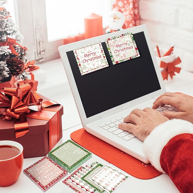 9 PCS Christmas Sticky Note Christmas Note Pads Christmas Notepad Set Cute Self Adhesive Memo Notepads for Xmas Winter Holiday Party School Work Study Supplies Kids Gifts，450 Sheets (Christmas-1)