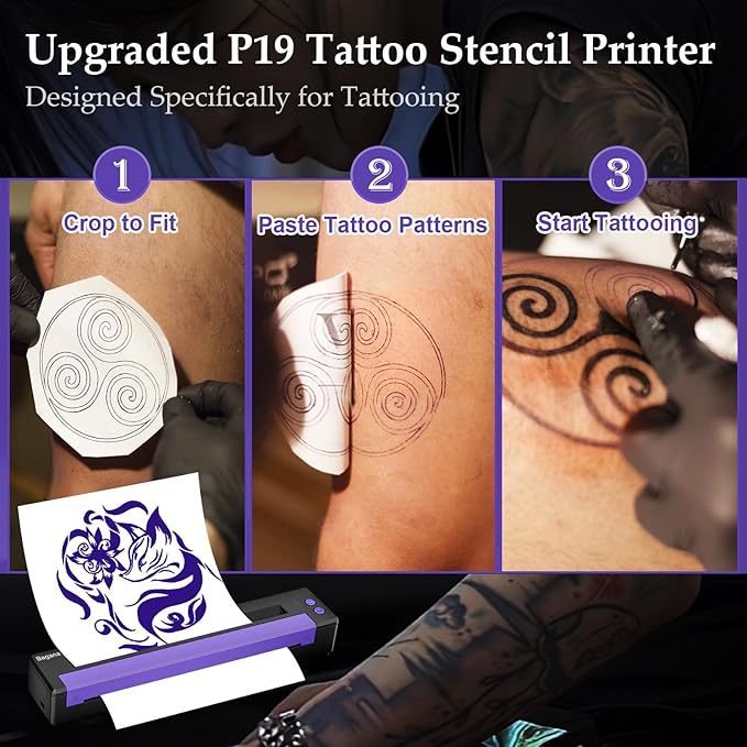 Bagana Tattoo Stencil Printer, Bluetooth Thermal Wireless Portable Temporary Tattoo Transfer Printer Machine Kit Compatible with Tablet,Smartphone & PC