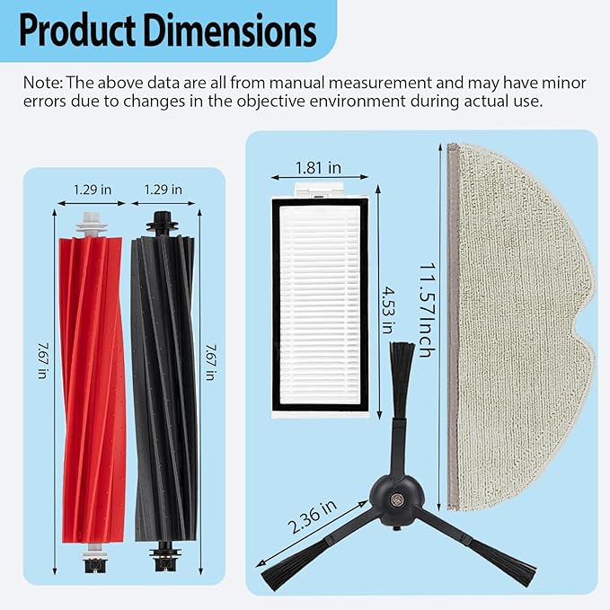 15 Pack Accessories Replacement Kit Compatible with Roborock Q5 Pro / Q5 Pro+ / Q8 Max / Q8 Max+ Robot Vacuum Cleaners Include 1 Dual Roller Brush, 4 Side Brush, 4 Filter, 6 Mop Cloth Pads