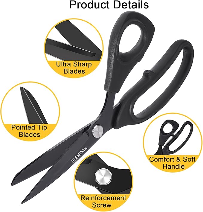 8.5 Inch Tailor Scissors All Purpose, Heavy Duty Premium Stainless Steel Scissors, Comfort Grip Handles for Fabric, Leather, Sewing & Crafting