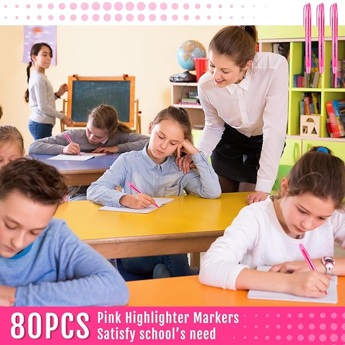 Fulmoon 80 Pieces Highlighters, Chisel Tip Bright Colors Quick Drying Markers for Adults Kids Highlighting in the Home School Office (Pink)