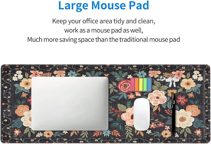 Gaming Mouse Pad, Large Non-Slip Rubber Base Mousepad, Keyboard Mouse Mat, Desk Pad with Stitched Edges, 31.5x11.8inch, Wilde Flower