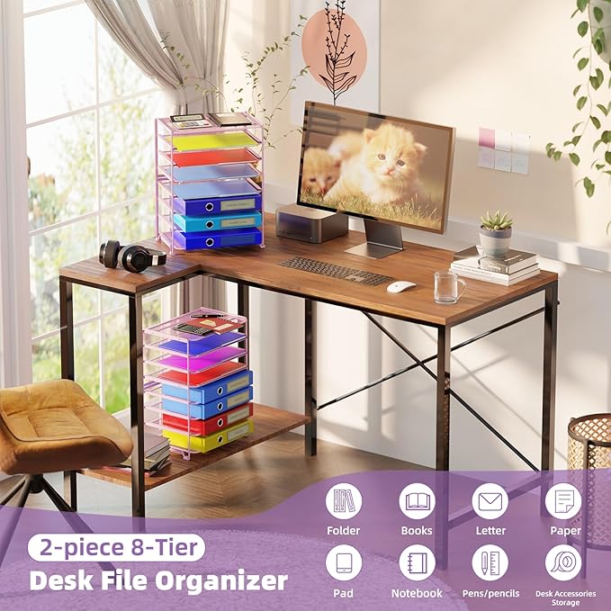 Simple Trending 2 Pack 8 Tier Letter Tray Paper - Mesh Desk File Organizer for Office School Desktop, Violet