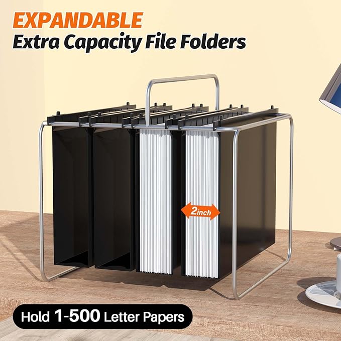 Extra Capacity Plastic Hanging File Folders,12 Pack Reinforced Hang Folders,Heavy Duty 2 Inch Expansion,Plastic Filing Cabinet Folders,Letter Size,Designed for Bulk Files, Medical Charts,Black