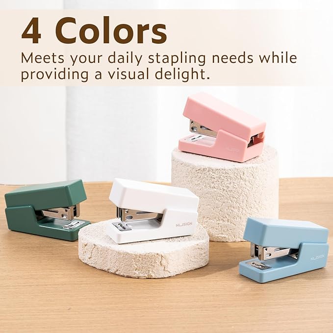 Mini Stapler with 830 Staples, Small Cute Desk Staplers, 25 Sheet Capacity, White