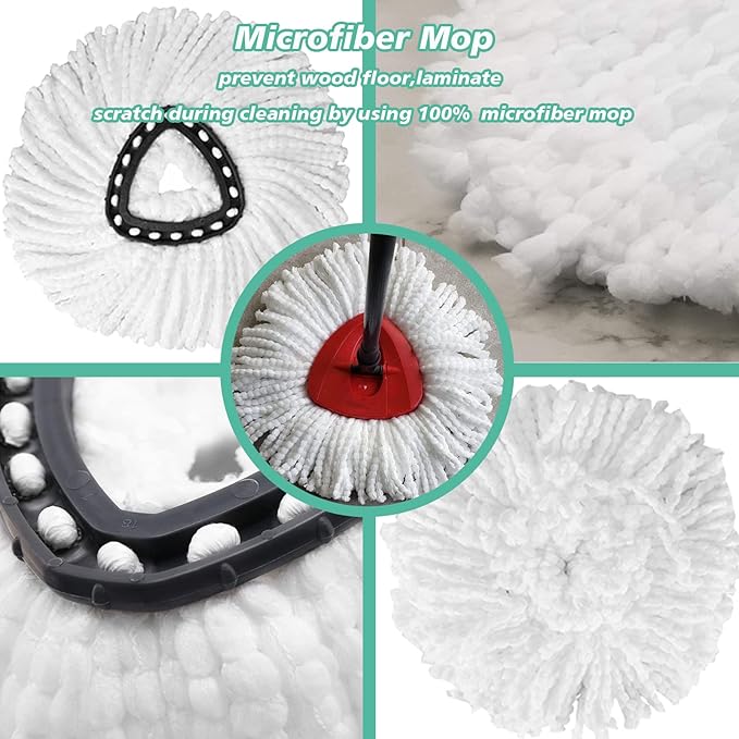4 PCS Spin Mop Replacement Head,100% Microfiber Mop Heads Replacements with Cedar Mop Replace,360 Degree Round Spin Mop Replacement Head for Easy House Cleaning Floor Mopping