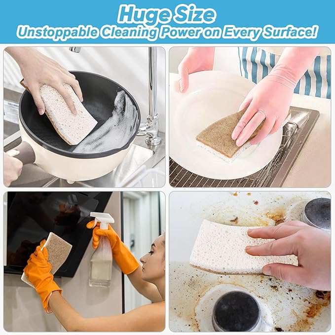 AIDEA XL Sponges Kitchen, 12Count, Non-Scratch Sponges for Dishes, Large Natural Sponge for Non Stick Cookware, Cellulose Cleaning Sponge for Dishes, Bathroom, Household
