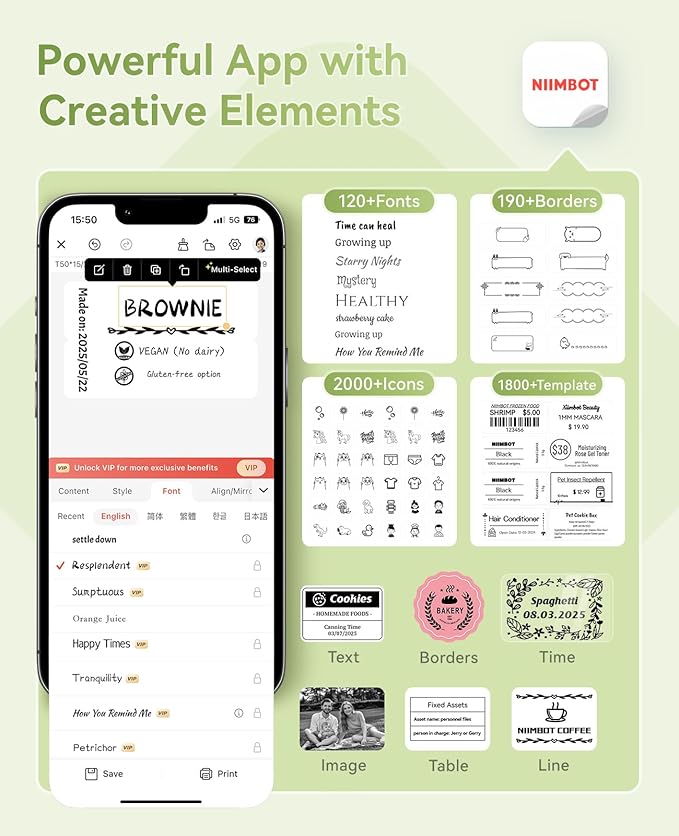 NIIMBOT B1 Label Maker Machine with Tape, Thermal Label Printer Easy to Use for Office, Home, Business, 2 Inch Label Maker with 2'' x1.18'' Labels