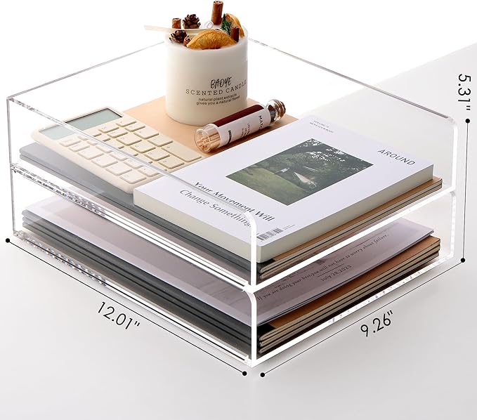 SANRUI Paper Organizer for Desk,Acrylic Stackable Letter Tray, Clear Desk Organizer, Paper Sorter for Office,Home or School,2-Pack