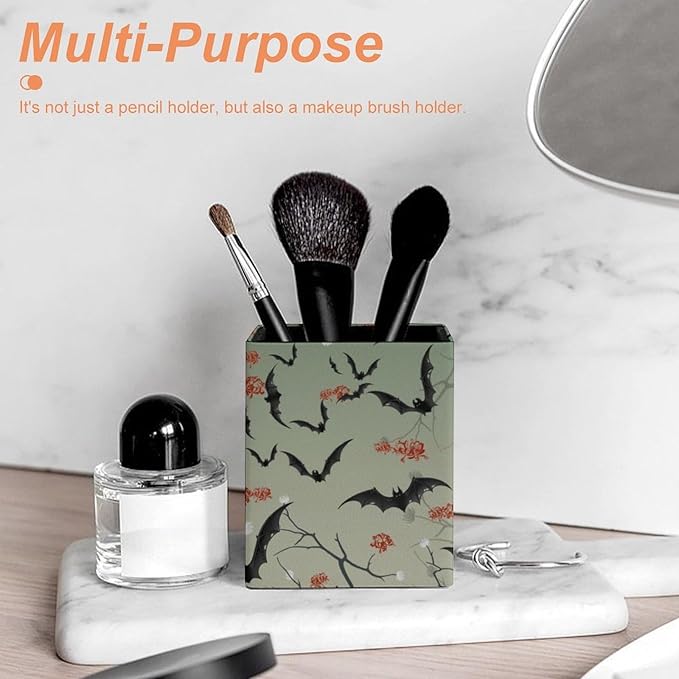Square Pen Holder & Pencil Organizer for Desk - Office Storage Organizer, Markers/Makeup Brushes/Scissors Holder, Compact Desk Decor Accessories for Home Classroom School(Bat)