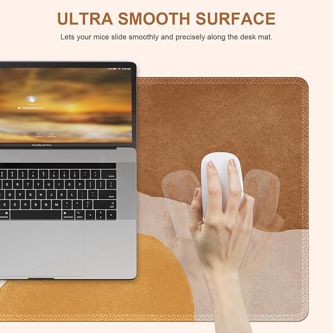 HAOCOO Mouse Pad, Computer Desk Mat, Large Mouse Pad for Desk, XXL Gaming Boho Mousepad Cute for Desktop with Non-Slip Base, Waterproof Laptop Keyboard Mat for Office Home,Boho Brown Tan