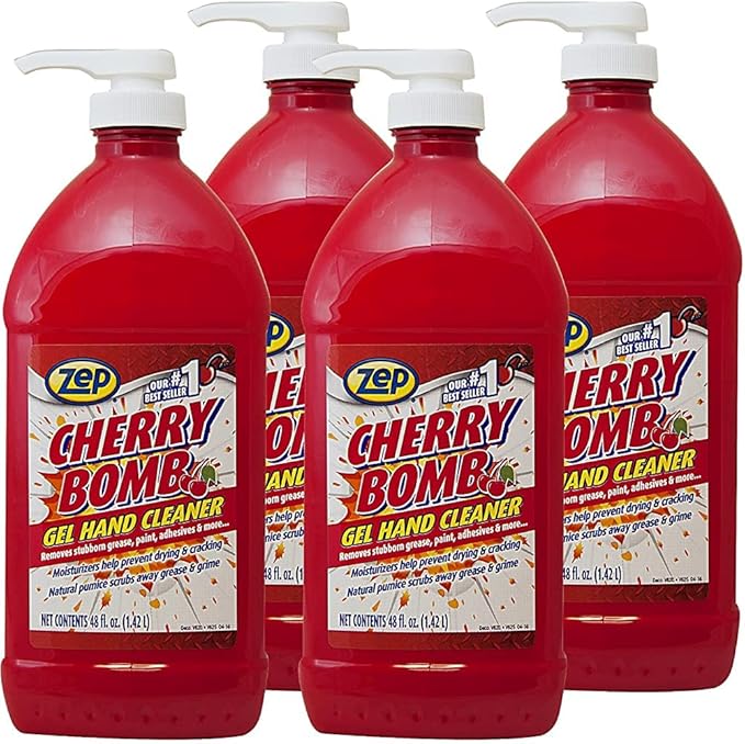 Zep Cherry Bomb Hand Cleaner 48 oz (Case of 4) - Volcanic Rock and Emollients - Perfect for mechanics and DIY'ers