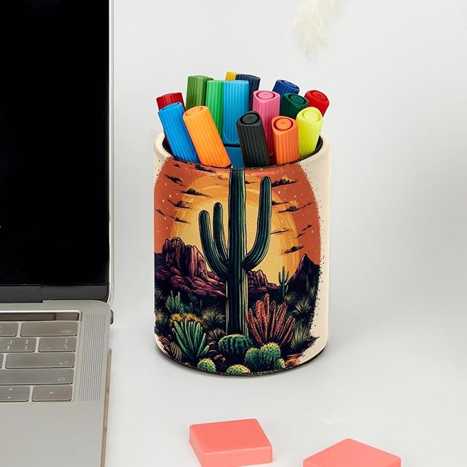 Pen Holder Pencil Holder for desk, Round Desktop Organizer Desert (2) Pencil Cup for Office, School, Home and Stationary Supplies