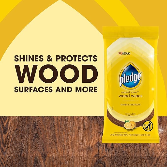 Pledge Expert Care Wood Wipes & Windex Glass Cleaning Wipes Bundle, 24ct Lemon Scent Wood Wipes & 38ct Original Glass Wipes for Surface Cleaning