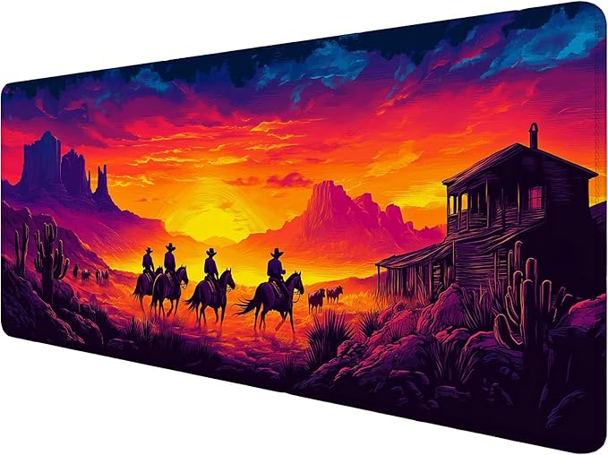 American West Gaming Mouse Pad Desk Pad Cowboys Wild Landscapes Mousepad XL Large Gaming Mouse Pad Laptop Keyboard Mat Desk Pad Office Home Decor for Women Girl 31.5"x11.8"