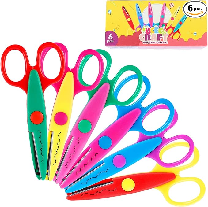UCEC Craft Scissors - Decorative Edge, 6 Pack, Rainbow Color, Zig Zag Pattern, Scrapbooking & Fancy Scissors for Crafting