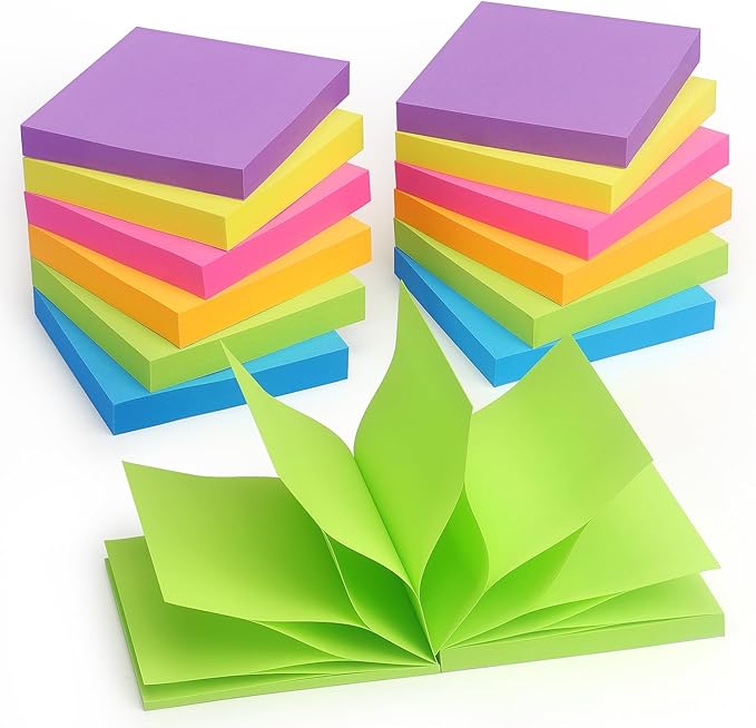 Winner Aura Pop Up Sticky Notes 3x3 inch Bright Colors Self-Stick Pads 12 Pack 1200 Sheets