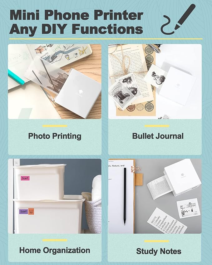 Phomemo Sticker Printer- Mini Thermal Sticker Printer Machine, Small Pocket Label Maker Instant Print for DIY Creation, Study Notes, Photos, Portable Inkless Photo Maker for Kids/Students, White