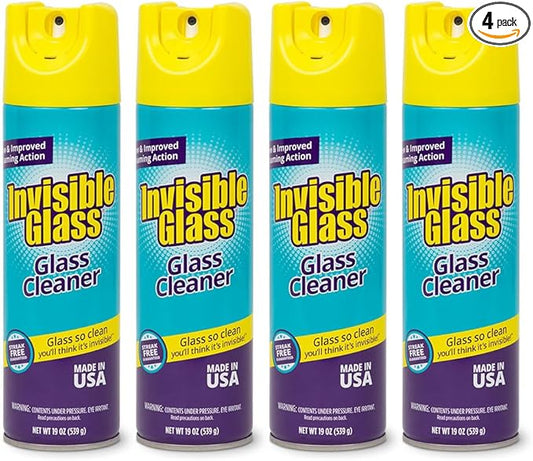 Invisible Glass 91160-4PK Premium Glass and Window Cleaner for Auto and Home Cleans Glass, Windows, Glass Cooktops, Patio Doors, and More, Streak-Free, Ammonia-Free, Tint-Safe, 19 Oz, Pack of 4