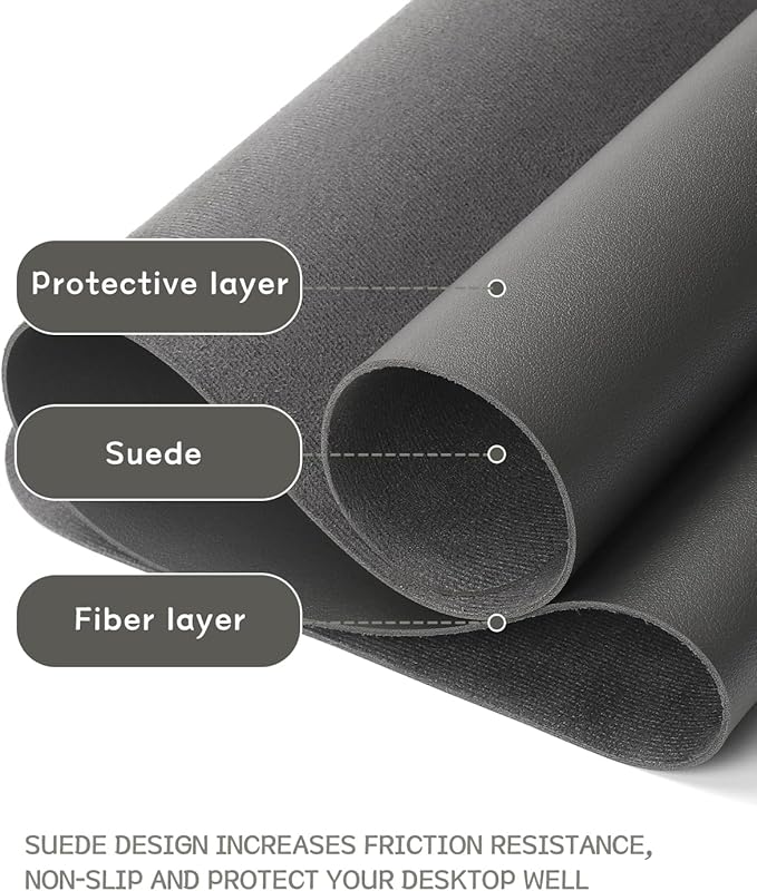 YSAGi Non-Slip Leather Desk Pad, Waterproof Laptop Computer Desk Keyboard Mat, Table Protector Blotter Mat, Large Mouse Pad for Office/Work/Home/Decor(Dark Gray, 23.6" x 13.7")