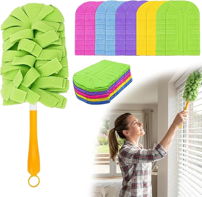 360° Electrostatic Duster Refills, Sustainable Choice for a Dust-Free Home, Washable & Reusable Duster Refills, for Furniture Electronics Blinds (1 Handle + 10 Refills)