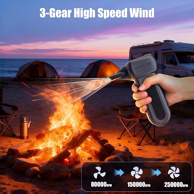 VPETLITM Cordless Air Duster, 250,000 RPM Powerful & Rechargeable, 3-Speed Mini Blower with Long Battery Life for Computer/Keyboard/Car Cleaning, Portable for Outdoor Use
