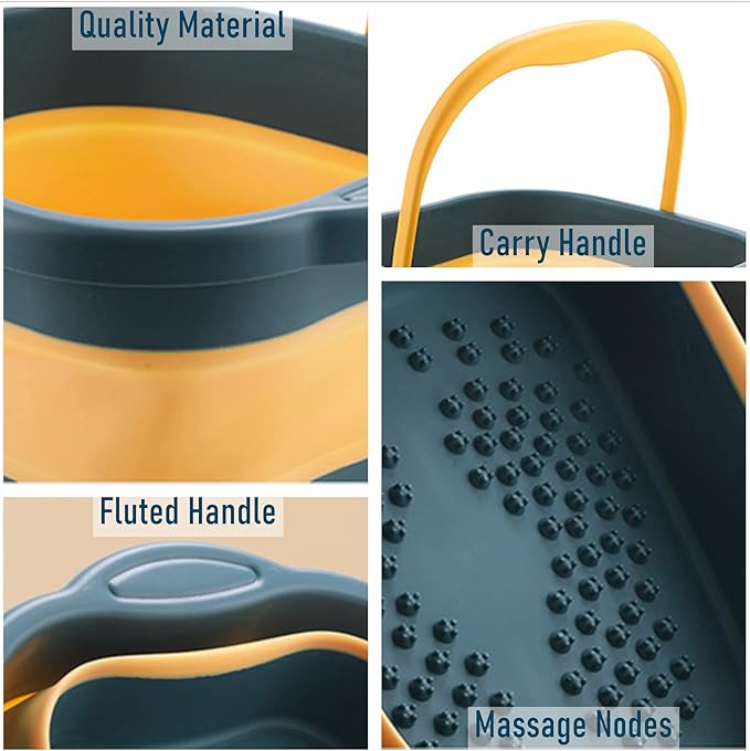 Collapsible Foot Bath Soak Tub with Handle, Plastic Foldable Feet Spa Soaking Basin Bucket with Massager Acupoint for Washing, Pedicure Foot Care Bathtub Bowl Tools for Pain Relief, Green