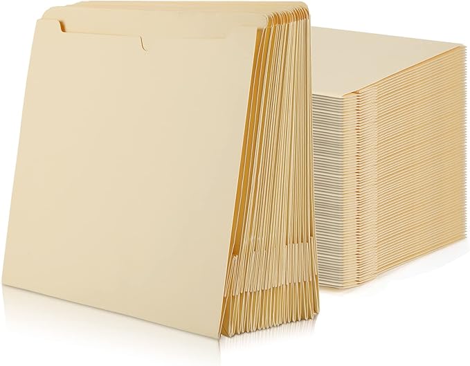 Zhehao 100 Pcs File Jackets Reinforced Straight Cut Tab Pocket Folders Expandable File Folder Expanding Paper Organizer with Tabs Expansion Pocket, Letter Size(Beige Color)