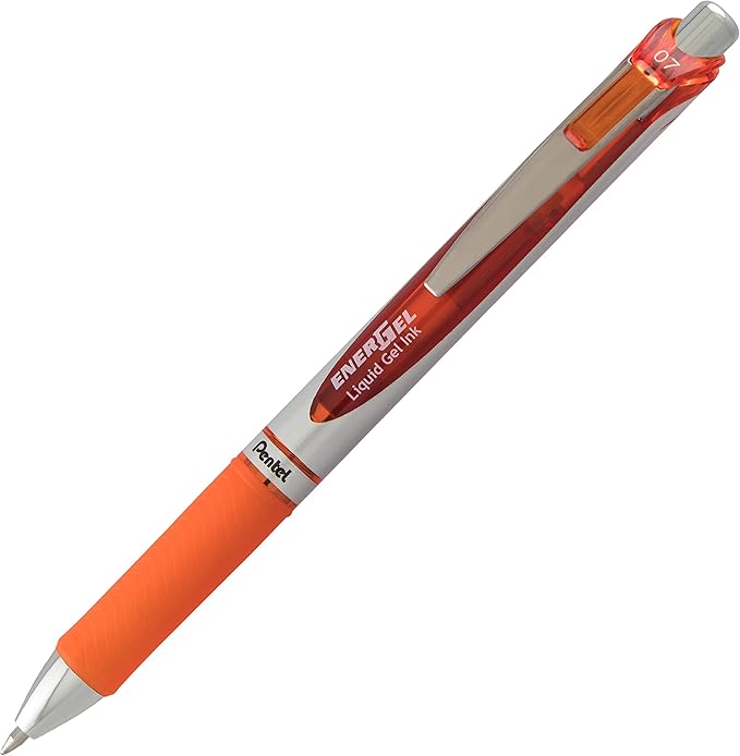 Pentel EnerGel Deluxe RTX Retractable Liquid Gel Pen, Medium Line, Metal Tip, Orange Ink, Box of 12 (BL77-F)