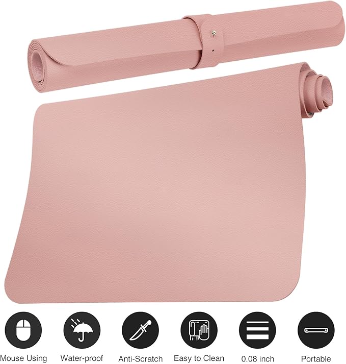 Boutilon Leather Desk Pad Protector,Non-Slip Mouse Pad,Laptop Desk Pad,Office Mouse Mat,Waterproof Leather Desk Blotter,Desk Writing Pad for Office and Home (XL-Pink,35.4"x 15.7")