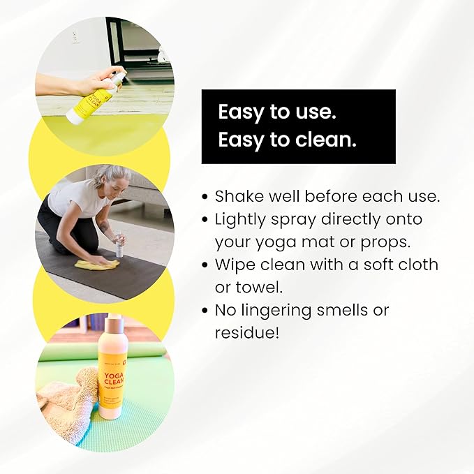 Yoga Clean - Premium Yoga Mat Cleaner Spray, Natural Plant-Based Deodorizer with Essential Oils | Refreshing Aromatherapy Scent | 8 oz Safe for Cork, Rubber & All Fabrics, Made in the USA