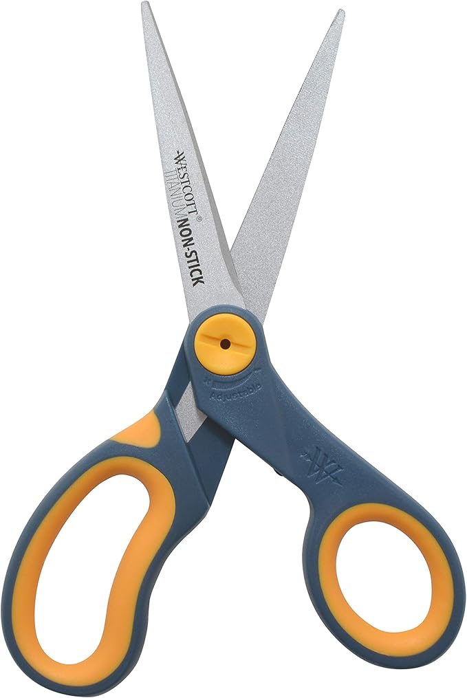 Westcott 8" Straight Titanium Bonded Non-Stick Scissors with Adjustable Glide Feature, Grey/Yellow (14849)